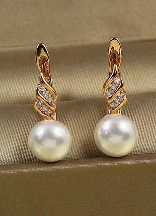 Сережки xuping jewelry бурулька з перлиною 1,5 см золотисті