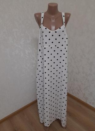 Актуальный вискозный сарафан в горох на тонкой бретеле