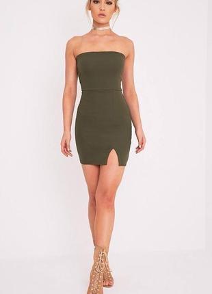 Міцне трикотажне плаття хакі з розрізом prettylittlething
