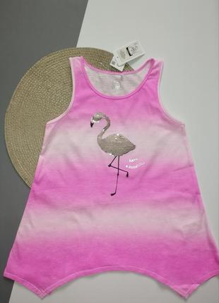 Майка для девочки 9 лет (134 см) с фламинго.