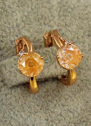 Сережки  колечки xuping jewelry з жовтим каменем 1,5 см золотисті