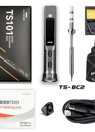 Портативний паяльник ts101 з блоком живлення 65w жало вс2. gray