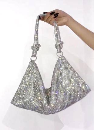 Блестящая сумочка кольчуга со стразами, сумочка клатч стразы люкс, сумка камни стразы