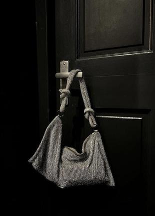 Блестящая сумочка кольчуга со стразами, сумочка клатч стразы люкс, сумка камни стразы