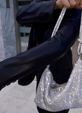 Блестящая сумочка кольчуга со стразами, сумочка клатч стразы люкс, сумка камни стразы