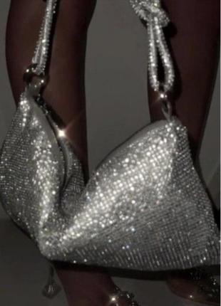 Блестящая сумочка кольчуга со стразами, сумочка клатч стразы люкс, сумка камни стразы