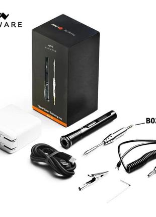 Портативний паяльник ts8op з блоком живлення 45w, жало b02, заземлення original miniware у металевому корпусі