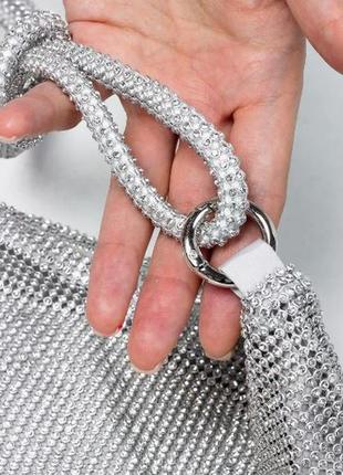 Блестящая сумочка кольчуга со стразами, сумочка клатч стразы люкс, сумка камни стразы