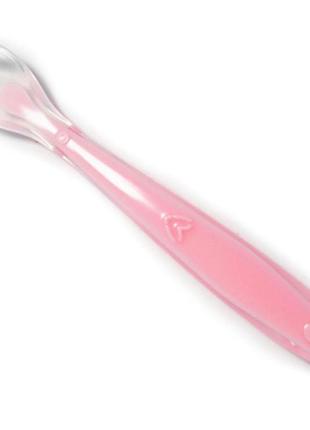 Силіконова ложка для годування дитини 15.8х2.4 см рожева (n-905)