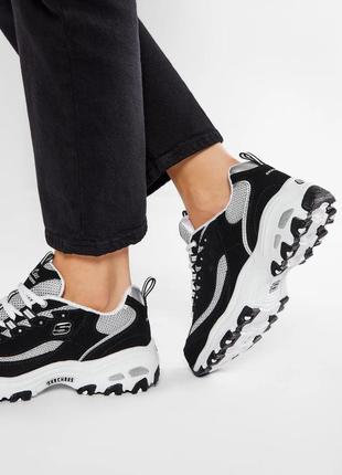 Кросівки жіночі skechers d’lites чорні з підошвою memory