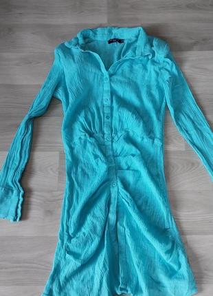 Рубашка женская жатка с рукавами летняя