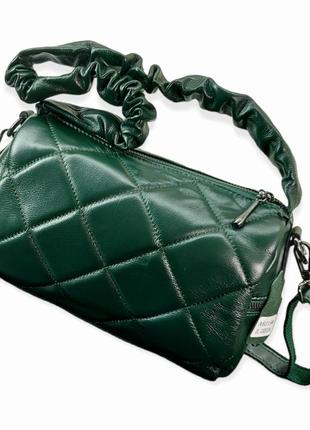 Сумка женская кожаная зеленая 25х15х11 см