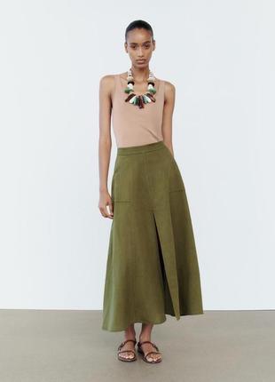 Довга хакі спідниця zara new