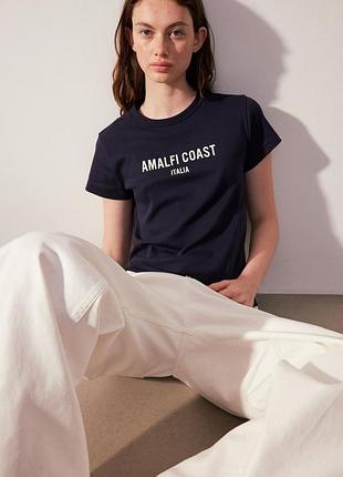 S/xl h&m новая фирменная натуральная базовая женская футболка топ с надписью