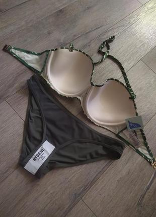 34dd,75е,м(12),mint velvet, роскошный раздельный купальник бандо цвета хаки на поролоне, новый8 фото