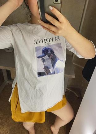Белая принт разрез удлиненная укороченная ассиметрия париж favorite paris remina m l xl s xs оверсайз свободная