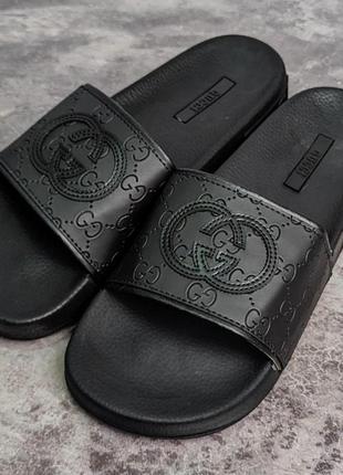 Літні тапки шльопанці чоловічі gucci гучі чорні