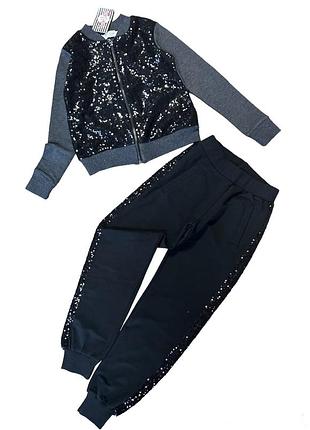 Спортивний костюм для дівчинки 128 см на блискавці чорний туреччина