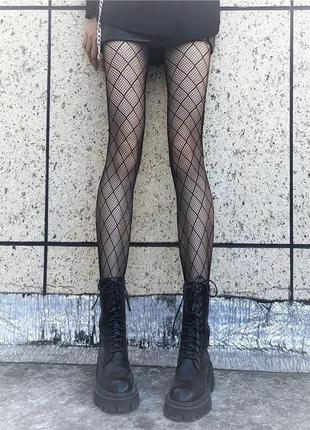 Колготки с рисунком в мелкую сетку kd020 ромб s (2) черные (020-2)