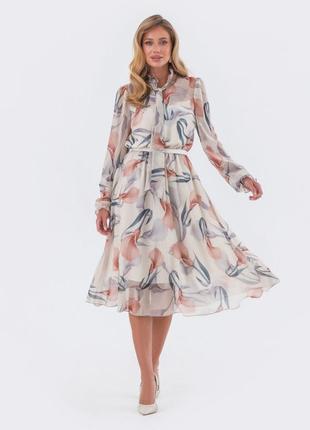 Шифоновое платье молочное в цветочный принт <unk> 82822