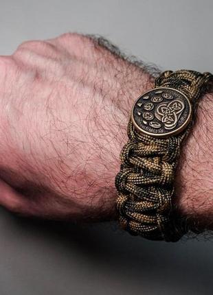 Браслет из паракорда cobra с бусиной лапа и застежкой медведь ручного литья в скандинавском стиле
