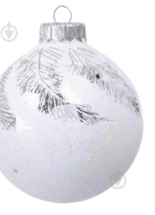Куля новорічна сніжна колекція d 80 мм біла. 0000450401 фото