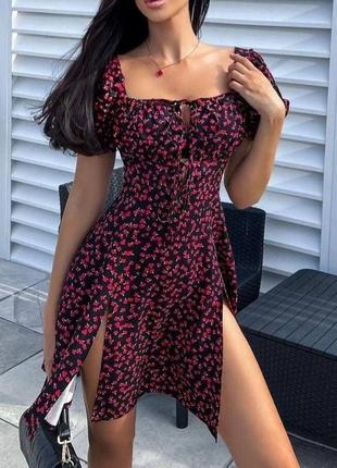 Мила ніжна жіноча нова літня легка сукня плаття з розрізами в квітку в квіточку в квітковому принті в стилі лоліта🌷 біла, чорна, рожева