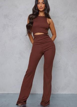 Шоколадный комбинезон в рубчик prettylittlething