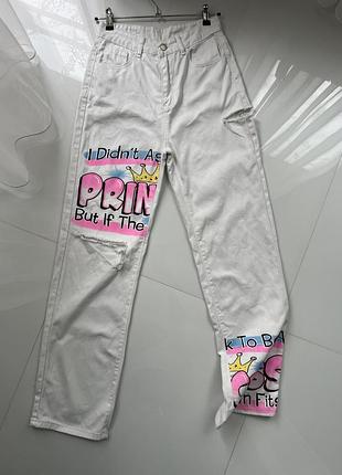 Shein мега круті джинси з розрізами та принтом