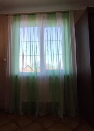 Тюль два цвета из двух половинок белая с салатовым