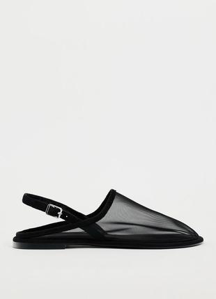 Мюли босоножки женские сетка zara черные