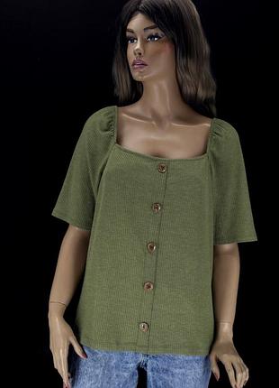 Брендова футболка "f&amp;f" хакі в рубчик. розмір uk14/eur42.