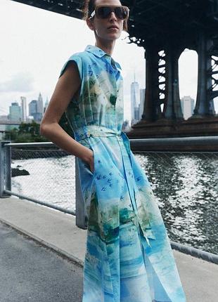 Сукня сорочка блакитна бавовняна zara new