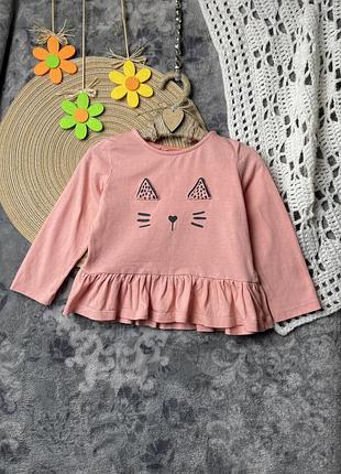 1+1=3 🐱 лонгслів з спідничкою f&f 12-18 80-86 киця туніка кішечка рожева пудрова