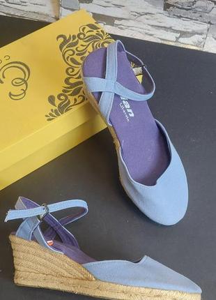 Босоножки джинс, плетенная подошва