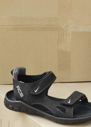 Мужские кожаные сандалии supreme nike black на липучках мужественные сандалии босоножки найк из натуральной козы чёрные на 2-х липучках3 фото