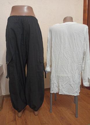 Фирменные свободные тонесенькой легкой плащевки брюки карго и легкая свободная оверсайз рубашка m-l4 фото
