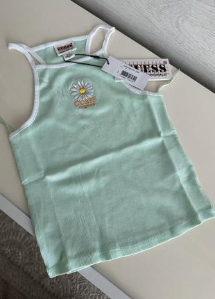 Котоновий кроп топ в рубчик з вишивкою guess мʼятного кольору
