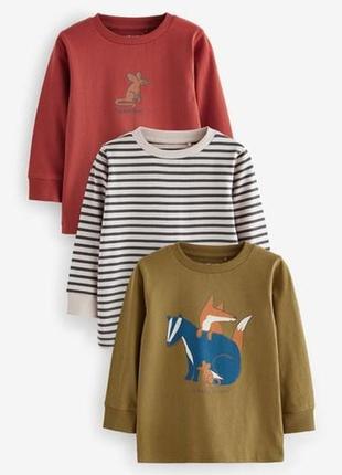 Бавовняні реглани з подовженим рукавом 3шт🦡🐀🦊