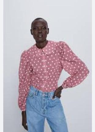 Рубашка в вышитый горошек с красивым скругленным воротничком во французском стиле zara2 фото