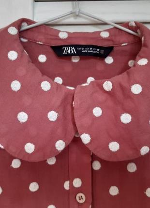 Рубашка в вышитый горошек с красивым скругленным воротничком во французском стиле zara6 фото