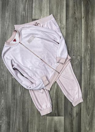 Рожевий оксамитовий спортивний/прогулянковий костюм від guess