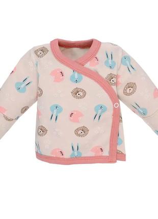 Распашонка детская для новорожденных на кнопке интерлок зайка татошка рост 50 см (с рождения) бежевый+розовый