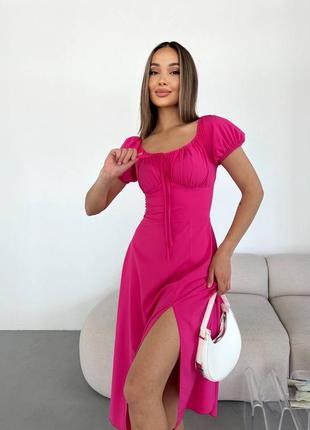Сукня міді з короткими рукавами , зручного пошиву ❤️‍🔥💔 з рлзрізом на нозі
