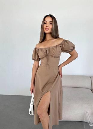 Сукня міді з розрізом на ніжці , з коротким рукавом❤️‍🔥💗