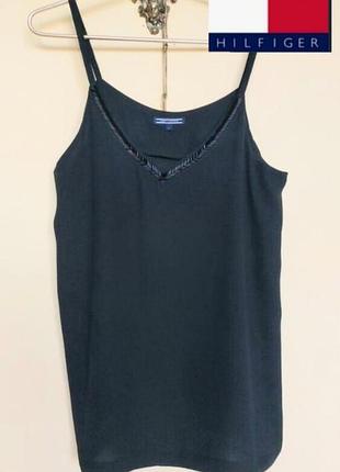 Брендовая черная шифоновая блуза, майка,топ,биссер,tommy hilfiger