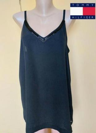 Брендова чорна шифонова блуза,майка,топ,бісер,tommy hilfiger