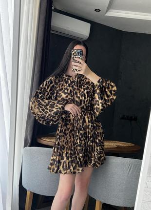 Коротка леопардова сукня платье леопард xs s m l
