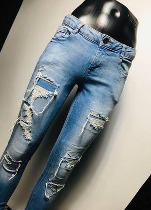 Блакитні рвані джинси скіні denim co3 фото