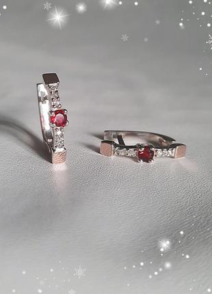 🛍 серьги серебро с золотом рубин имитация красный